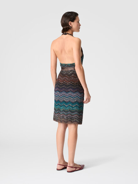 Knielanges Kleid mit Neckholder und G&uuml;rtel, Gr&uuml;n & Braun - DS26SG1FBK01H9SM9ZT