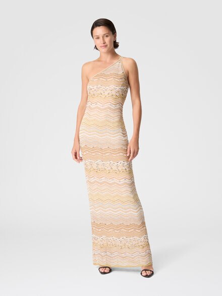 Abito lungo monospalla motivo chevron con paillettes, Multicolore  - DS26SG1GBK01H9SM9ZU