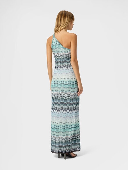 Long one-shoulder dress with a chevron pattern with sequins, Green& Brown - DS26SG1GBK01H9SMSN4