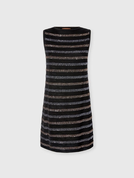 Minivestido sin mangas a rayas con lentejuelas, Verde & Marr&ograve;n - DS26SG1IBK01HBS91RZ