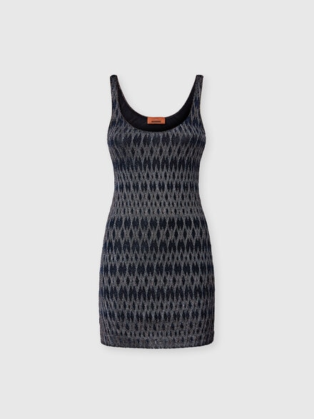 Mini-abito smanicato in misto viscosa 3D a rombi, Verde& Marrone - DS26SG1KBR014VS80EO