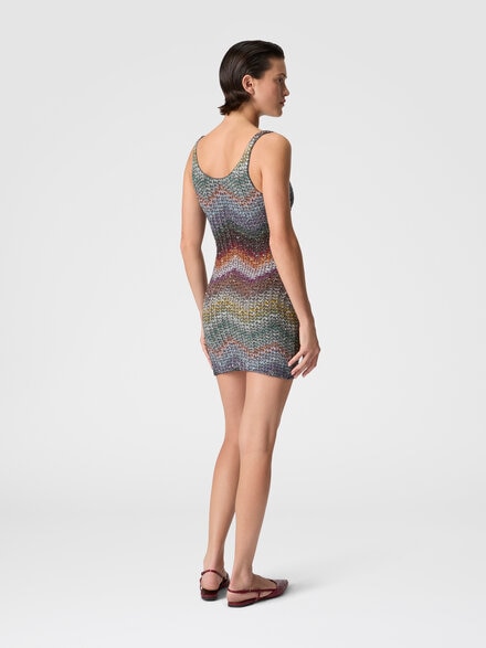 Vestido corto con tirantes de punto en zigzag griego con lentejuelas, Multicolor  - DS26SG1LBC005YS72P0