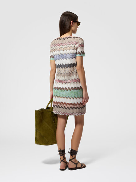 Mini-robe &agrave; manches courtes en viscose lam&eacute;, Vert & Brun - DS26SG1OBR014WSM9Y3