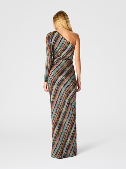Long one-shoulder dress in an irregular zigzag knit with sequins, Multicoloured  - DS26SG1PBC005ZS72P3