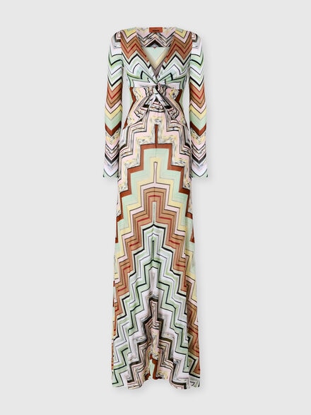 Abito lungo in viscosa e cotone chevron, Verde& Marrone - DS26SG1TBC0062SM9YO