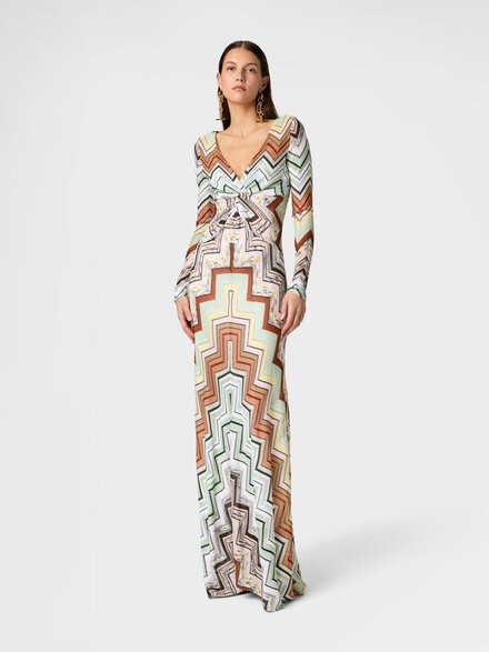 Abito lungo in viscosa e cotone chevron, Verde& Marrone - DS26SG1TBC0062SM9YO