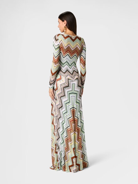 Abito lungo in viscosa e cotone chevron, Verde& Marrone - DS26SG1TBC0062SM9YO