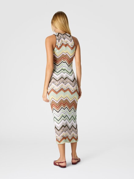 Abito lungo senza maniche in viscosa e cotone chevron, Verde& Marrone - DS26SG1WBC0062SM9YO