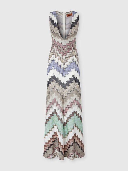 Vestido largo de viscosa lamé con profundo escote en V, Verde & Marròn - DS26SG1YBR014WSM9Y3