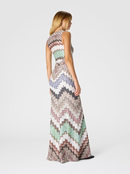 Vestido largo de viscosa lamé con profundo escote en V, Verde & Marròn - DS26SG1YBR014WSM9Y3