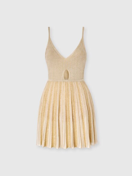 Ribbed Viscose Lamé Mini Dress with Cut-Out Detail, Green& Brown - DS26SG1ZBK01GHS01KN