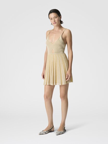 Ribbed Viscose Lamé Mini Dress with Cut-Out Detail, Green& Brown - DS26SG1ZBK01GHS01KN