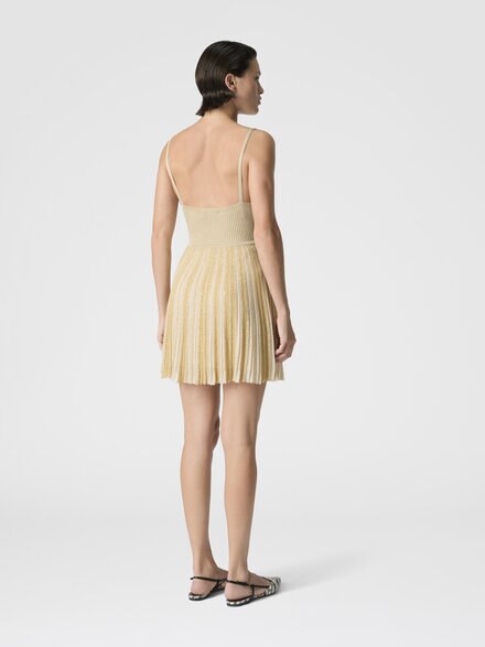 Ribbed Viscose Lamé Mini Dress with Cut-Out Detail, Green& Brown - DS26SG1ZBK01GHS01KN