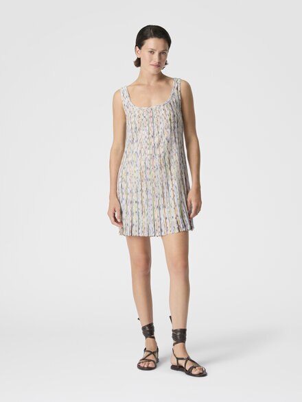 Sleeveless Mixed Viscose Mini Dress with Sequins, Green& Brown - DS26SG22BK01H1SMSMC