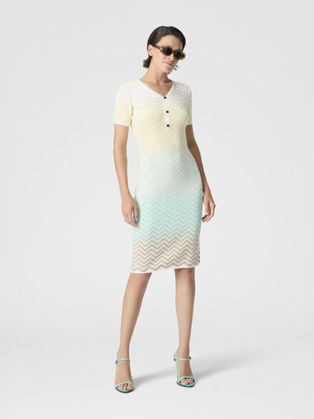 Vestido midi de algod&oacute;n y viscosa con motivo chevron degradado, Verde & Marr&ograve;n - DS26SG26BK01HESMSMP