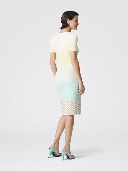 Vestido midi de algod&oacute;n y viscosa con motivo chevron degradado, Verde & Marr&ograve;n - DS26SG26BK01HESMSMP