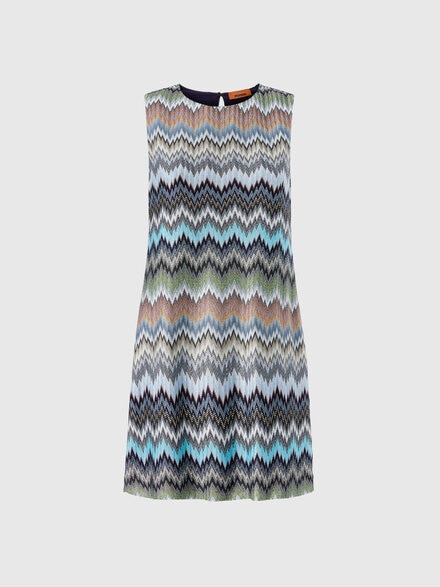 Sleeveless Viscose Chevron Mini Dress, Green& Brown - DS26SG2ABR014TS91RM