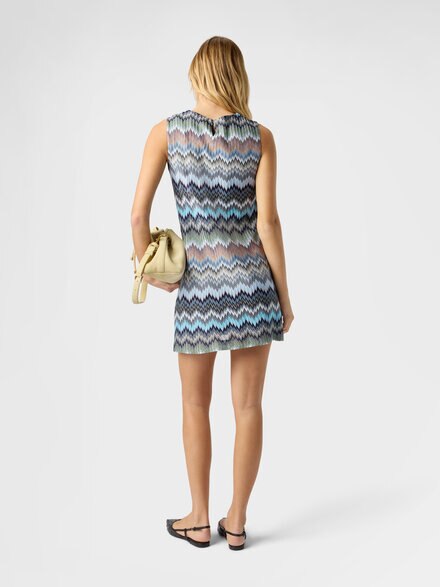 Sleeveless Viscose Chevron Mini Dress, Green& Brown - DS26SG2ABR014TS91RM