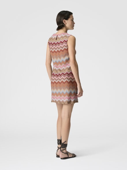 Sleeveless Viscose Chevron Mini Dress, Green& Brown - DS26SG2ABR014TSM9Y1