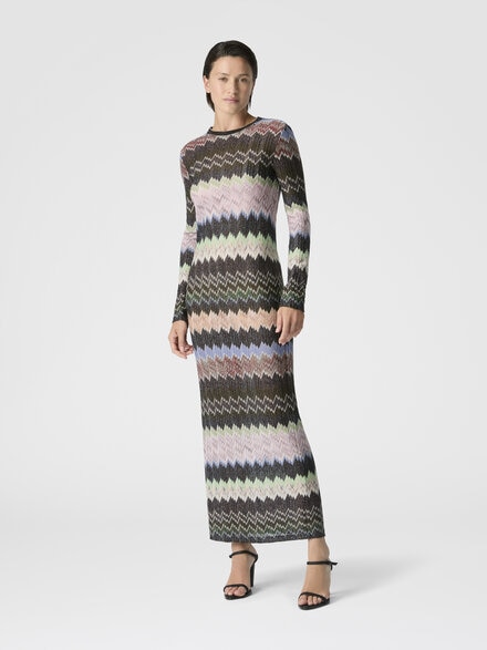 Lamé-Viskose-Langkleid mit Schlangenmotiv, Grün & Braun - DS26SG2BBR014WSM9YN