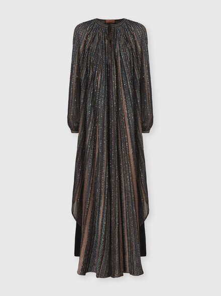 Ribbed Viscose Lamé Caftan with Wide Sleeves, Green& Brown - DS26SG2CBK01CLS72PT