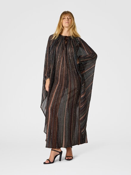 Ribbed Viscose Lamé Caftan with Wide Sleeves, Green& Brown - DS26SG2CBK01CLS72PT