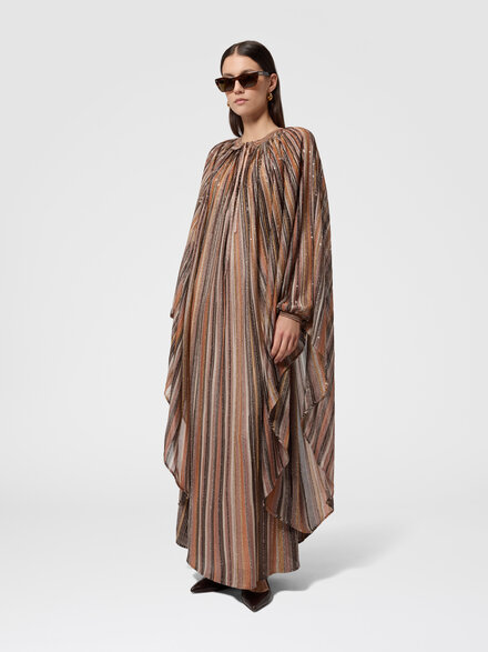 Caftan long en viscose lam&eacute; c&ocirc;tel&eacute;e &agrave; manches larges, Vert & Brun - DS26SG2CBK01CLS80ES