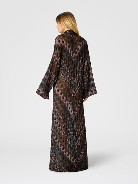 Vestido largo de viscosa lamé con cinturón extraíble, Verde & Marròn - DS26SG2DBR014QS80EN