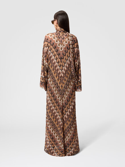 Robe longue en viscose lam&eacute; avec ceinture amovible, Vert & Brun - DS26SG2DBR014QS80ET