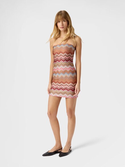 Viscose Chevron Snake-Pattern Mini Dress, Green& Brown - DS26SG2JBR014TSM9Y1