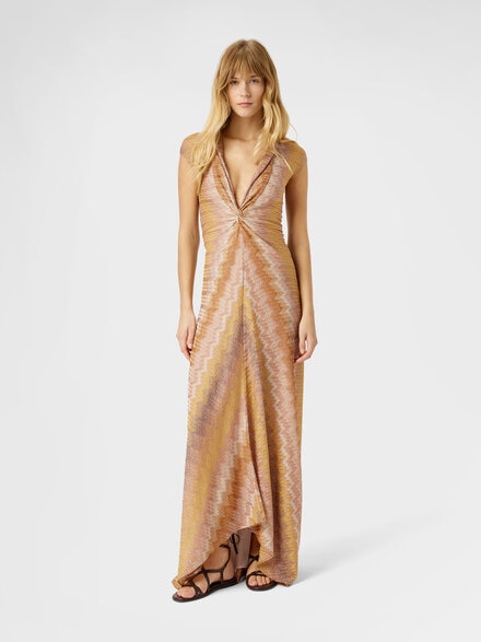 Viscose Lamé Snake-Pattern Gown with Tie Neckline, Green& Brown - DS26SG2KBR014SS10C0