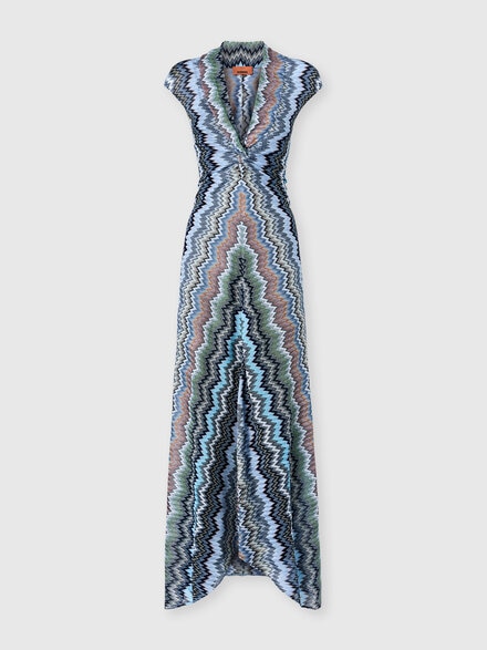 Abito lungo con scollatura annodata in viscosa chevron motivo snake, Verde& Marrone - DS26SG2KBR014TS91RM