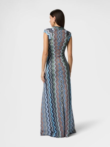 Abito lungo con scollatura annodata in viscosa chevron motivo snake, Verde& Marrone - DS26SG2KBR014TS91RM