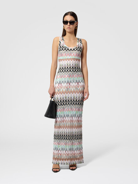 Viscose and Cotton Lam&eacute; Gown with Lace Motif, Green& Brown - DS26SG2LBR014ZSM9Y4