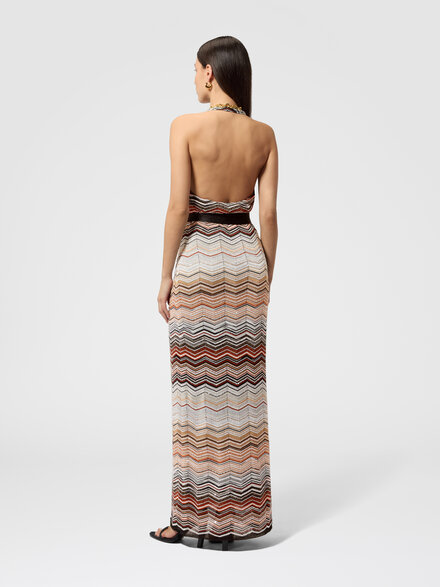 Abito lungo smanicato in viscosa chevron lam&eacute; con paillettes, Verde& Marrone - DS26SG31BK01H9SM9ZV