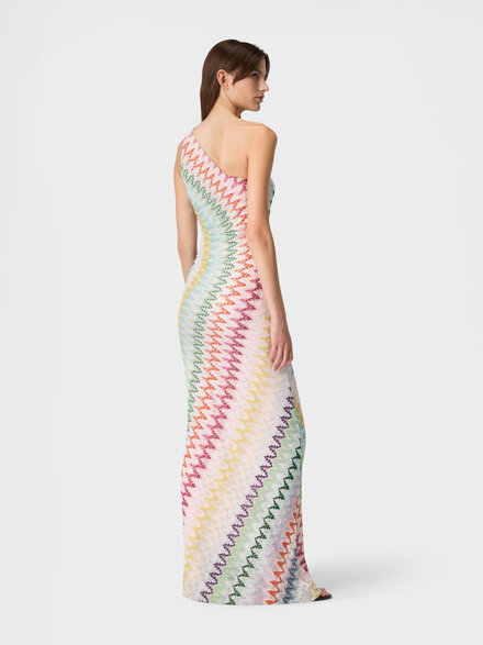 Vestido largo de un solo hombro en viscosa lam&eacute; chevron, Multicolor  - DS26SG3JBR015IS30G5