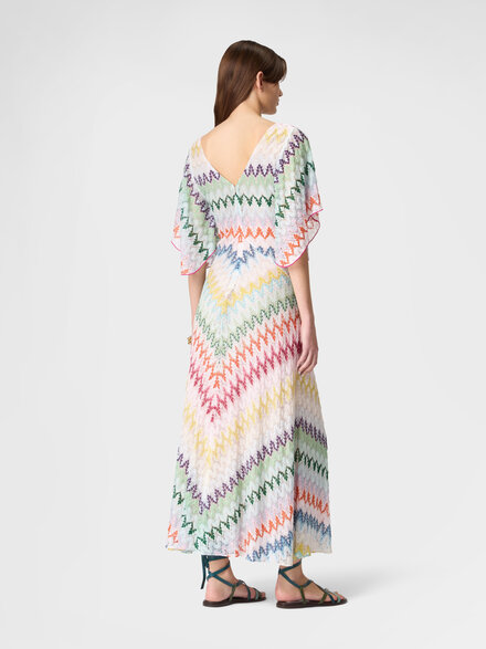 Vestido largo con escote en V en viscosa lam&eacute; con motivo zigzag, Multicolor  - DS26SG3KBR015IS30G5