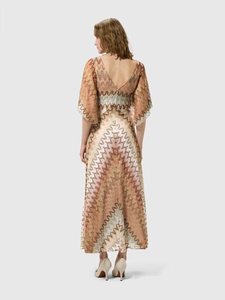 Vestido largo con escote en V en viscosa lam&eacute; con motivo zigzag, Multicolor  - DS26SG3KBR015ISMSPJ