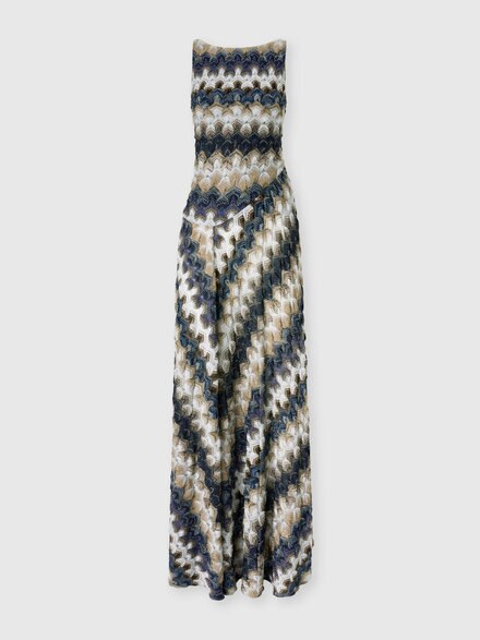 Vestido largo de mujer en viscosa lam&eacute; con motivo de encaje, Multicolor  - DS26SG3PBR015JS72RA
