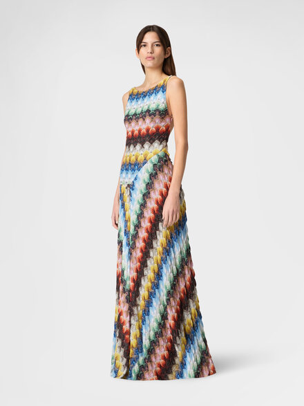 Women&rsquo;s long dress in lam&eacute; viscose with lace motif, Multicoloured  - DS26SG3PBR015JSMSNV
