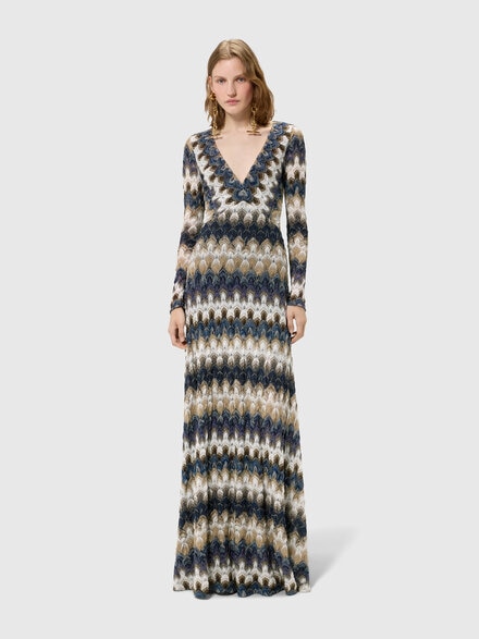 Vestido largo de encaje con escote en v, Multicolor  - DS26SG3YBR015JS72RA