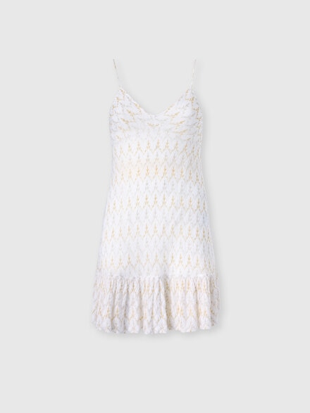 Mini vestido con volantes en encaje zig zag, Blanco & Dorado - DS26SG40BR015XS01LI