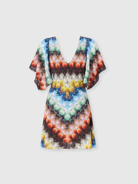 Robe courte en m&eacute;lange de viscose lam&eacute;e &agrave; motif en dentelle, Multicolore  - DS26SG44BR015JSMSNV