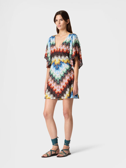 Robe courte en m&eacute;lange de viscose lam&eacute;e &agrave; motif en dentelle, Multicolore  - DS26SG44BR015JSMSNV