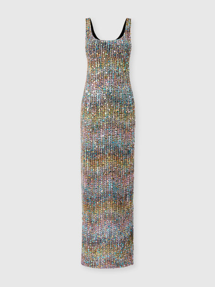 Sleeveless long dress with zigzag texture, Multicoloured  - DS26SG46BC0066SMSNT