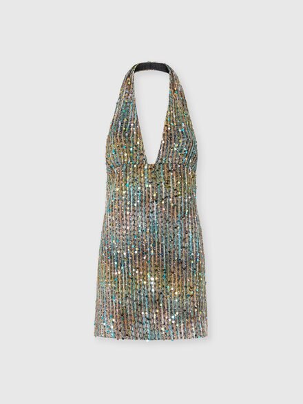 Minivestido con espalda descubierta y aplicaci&oacute;n de paillettes, Multicolor  - DS26SG4CBC0066SMSNT