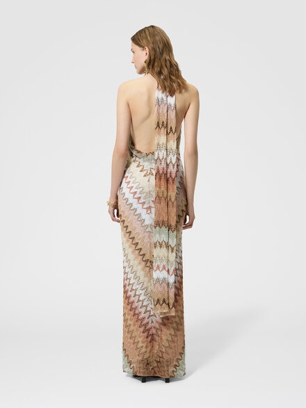 Robe longue &agrave; d&eacute;collet&eacute; am&eacute;ricain en dentelle zig zag, Multicolore  - DS26SG4FBR015ISMSPJ