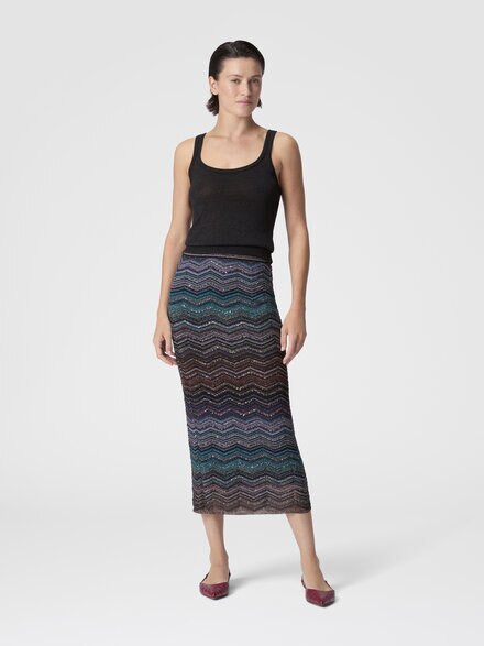 ビスコース ラメ シェブロン スパンコール付き チューブロングスカート, グリーン& 茶色 - DS26SH0SBK01H9SM9ZT