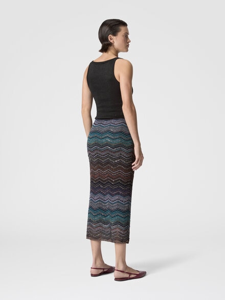 ビスコース ラメ シェブロン スパンコール付き チューブロングスカート, グリーン& 茶色 - DS26SH0SBK01H9SM9ZT
