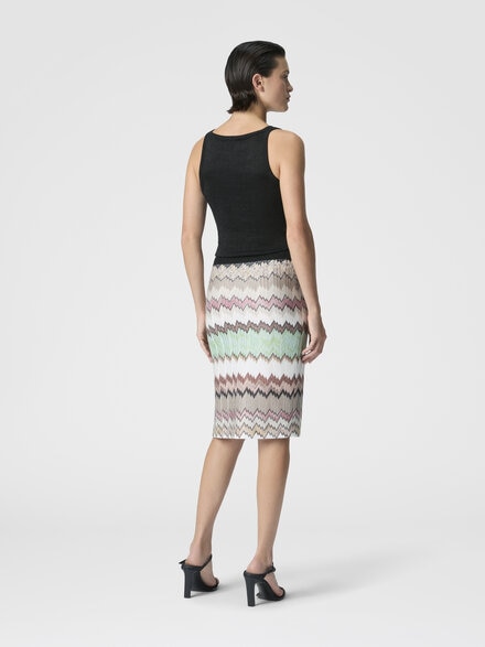 Viscose Lamé Midi Skirt with Slit, Green& Brown - DS26SH0VBR014WSM9Y3